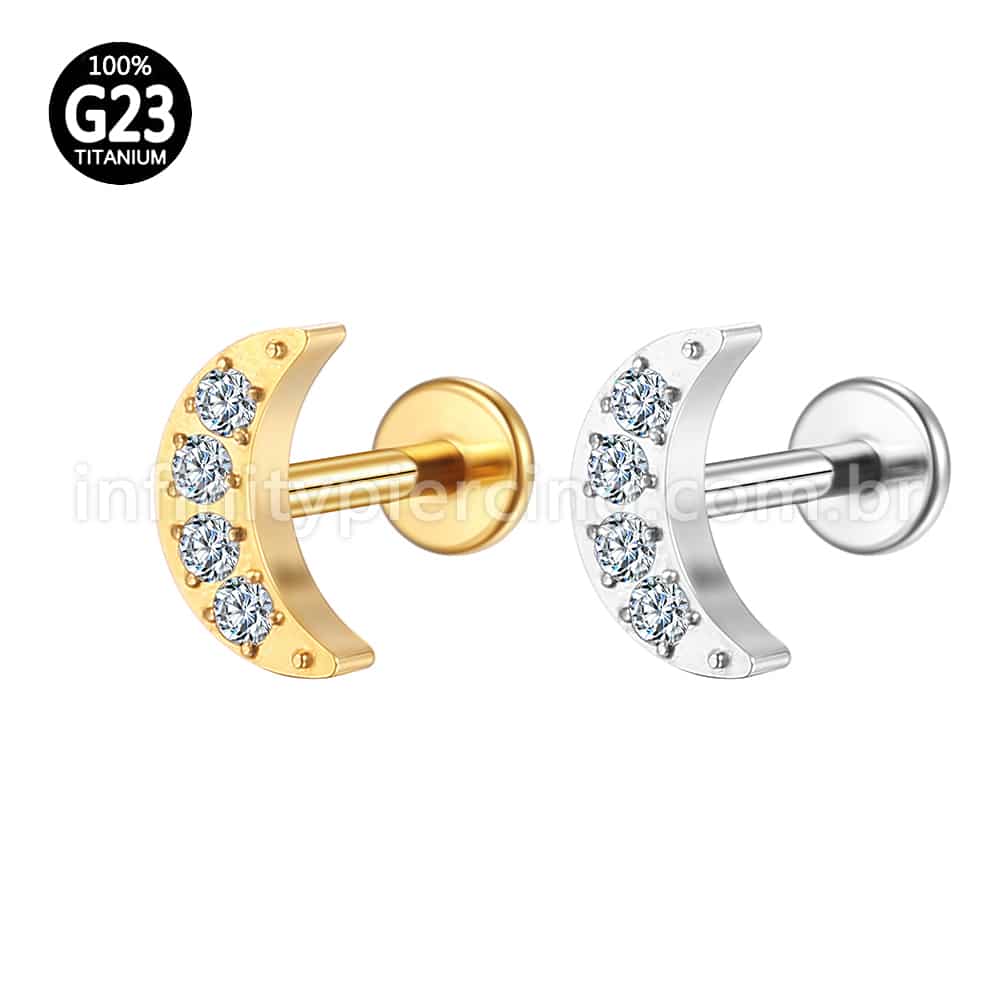 Piercing Labret Titânio Lua 4 Zircônias